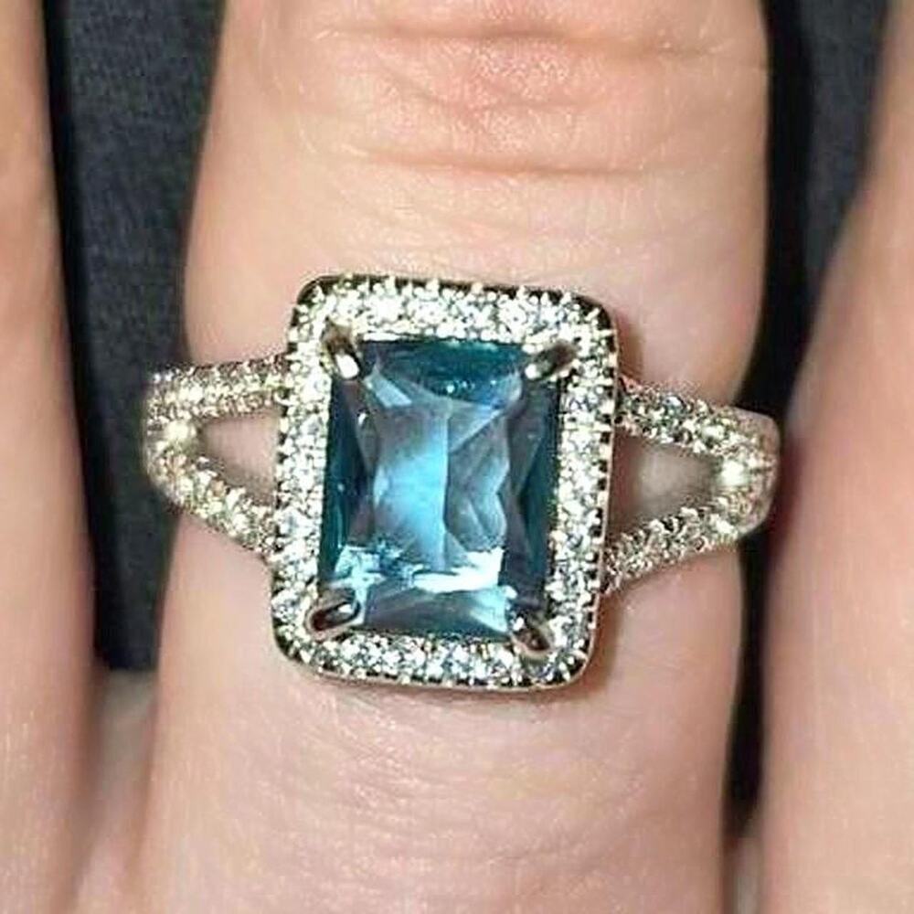 Blue crystal ring with sterling